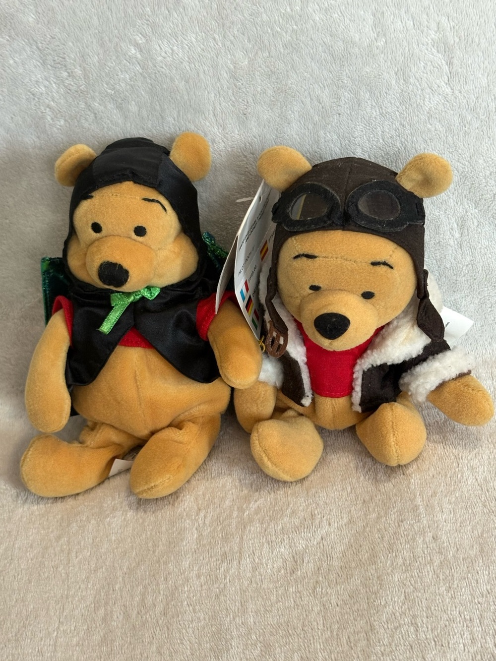 2 VTG Walt Disney Co. WINNIE THE POOH Pilot & Bat Bear Plush Stuffed Toys 7”